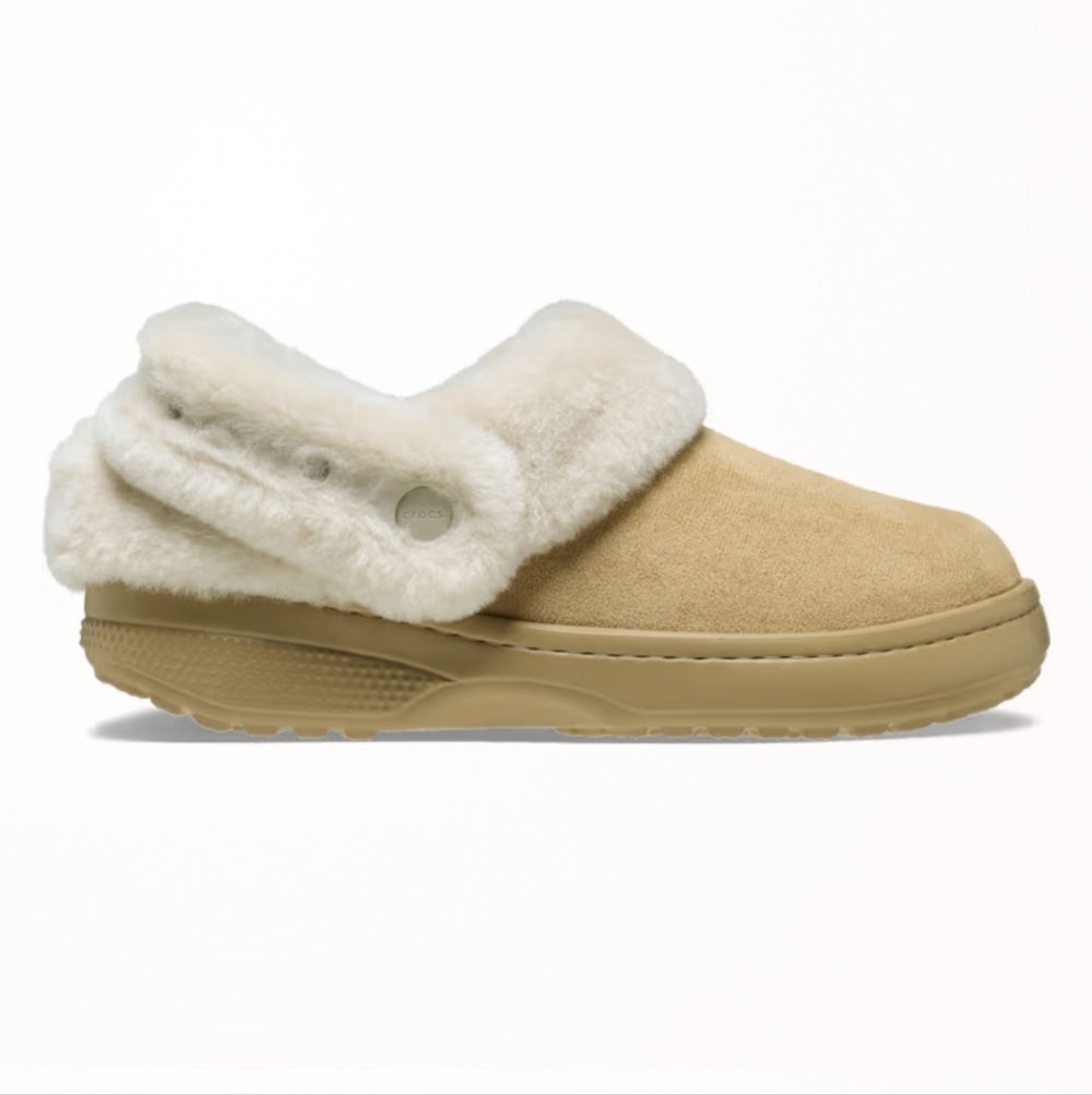 Crocs Classic Tan Vegan Suede Clogs With Fur Linning - Picture 2 of 8